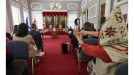 Photo of Mi'kmaw student at podium in the Red Chamber at Province House