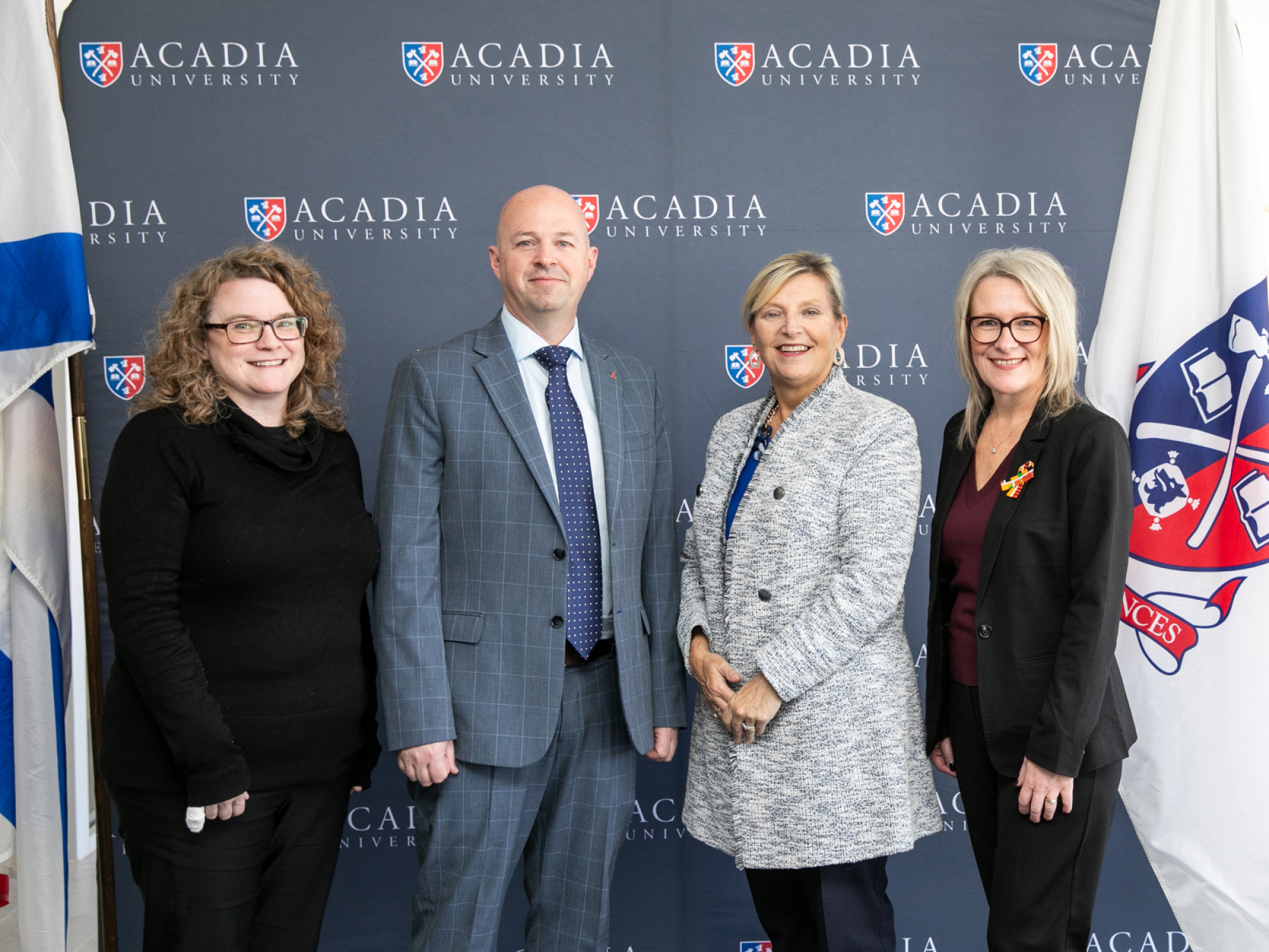 L-R: Acadia University’s Kate Ashley, interim Provost and Vice President (Academic) and Jeff Hennessy, President and Vice-Chancellor, with Barbara Adams, Minister for Seniors and Long-term Care and Melissa Sheehy-Richard, MLA for Hants West, following the announcement. (Communications Nova Scotia)