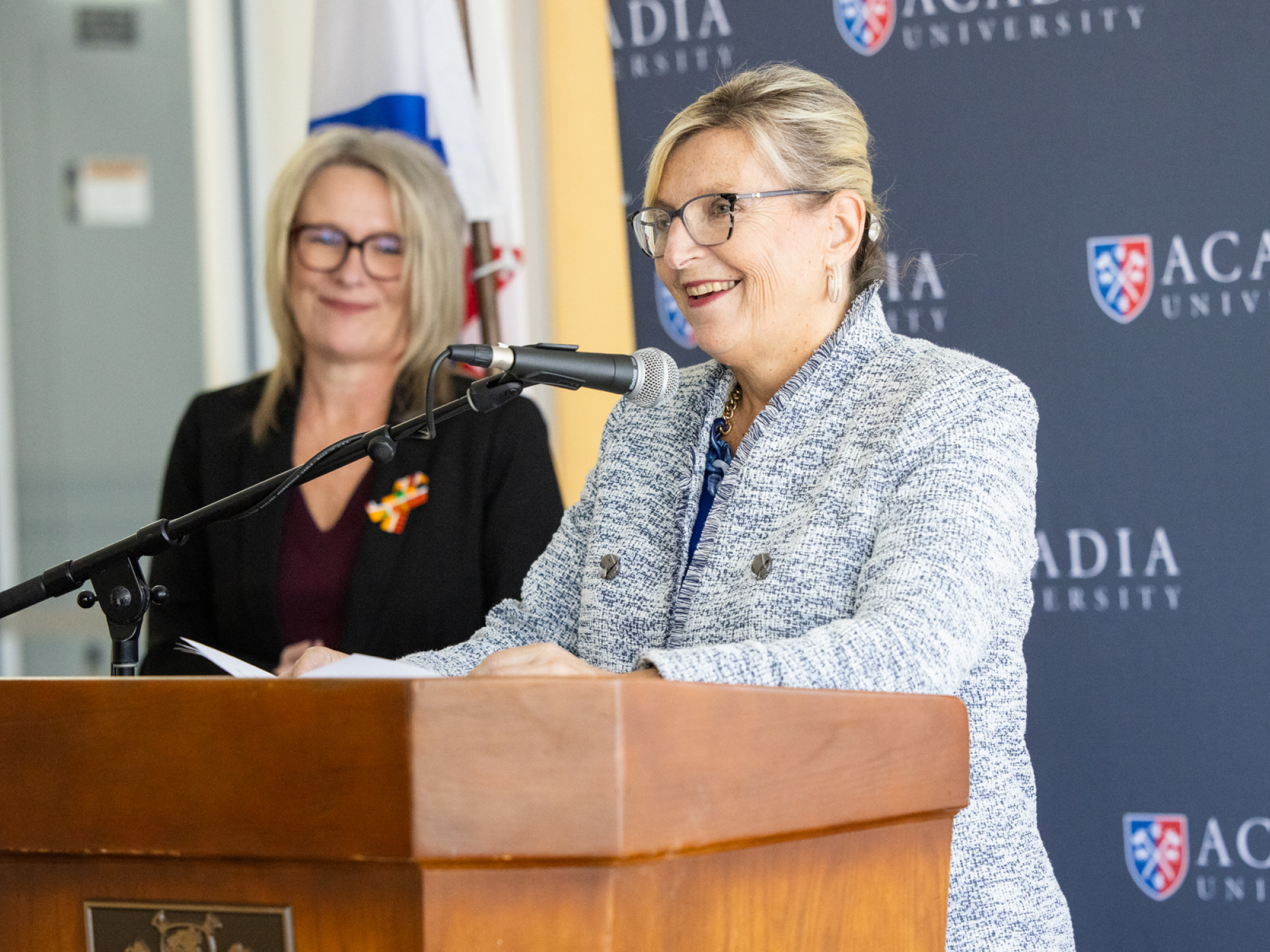 Barbara Adams, Minister for Seniors and Long-term Care, announces the Province’s investment in a new nurse training facility at Acadia University that will open by 2026-27.