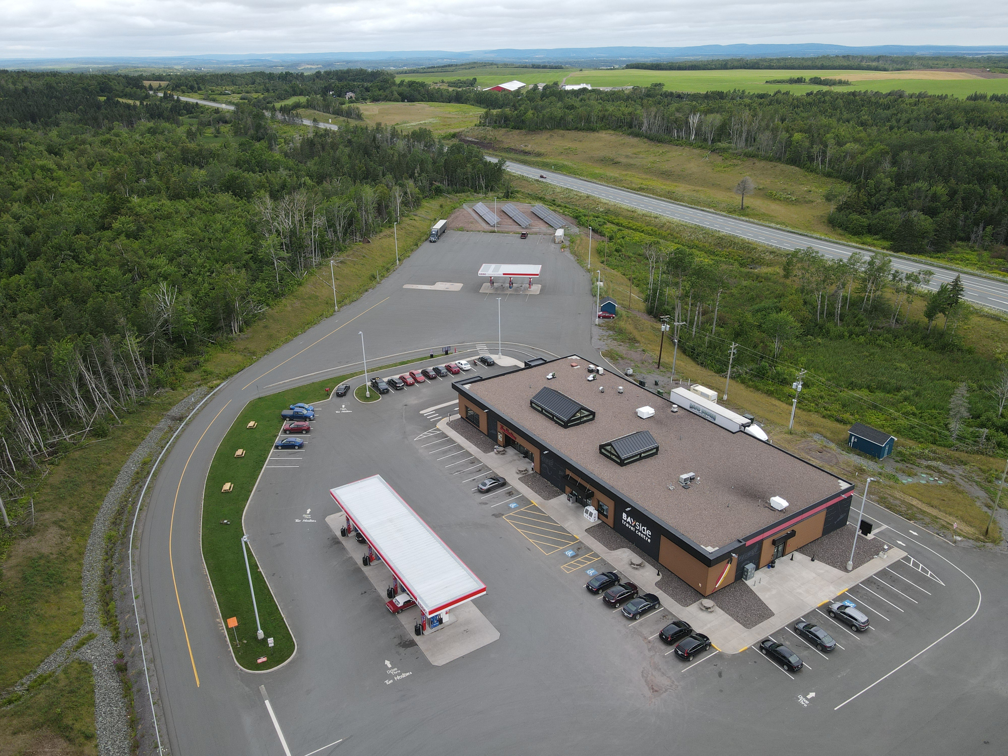 Aerial photo of the Bayside Travel Centre in Paqtnkek 
