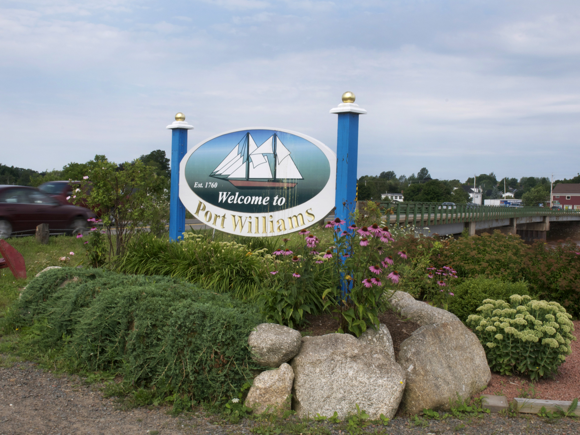 A welcome sign greets visitors to Port Williams, Kings County