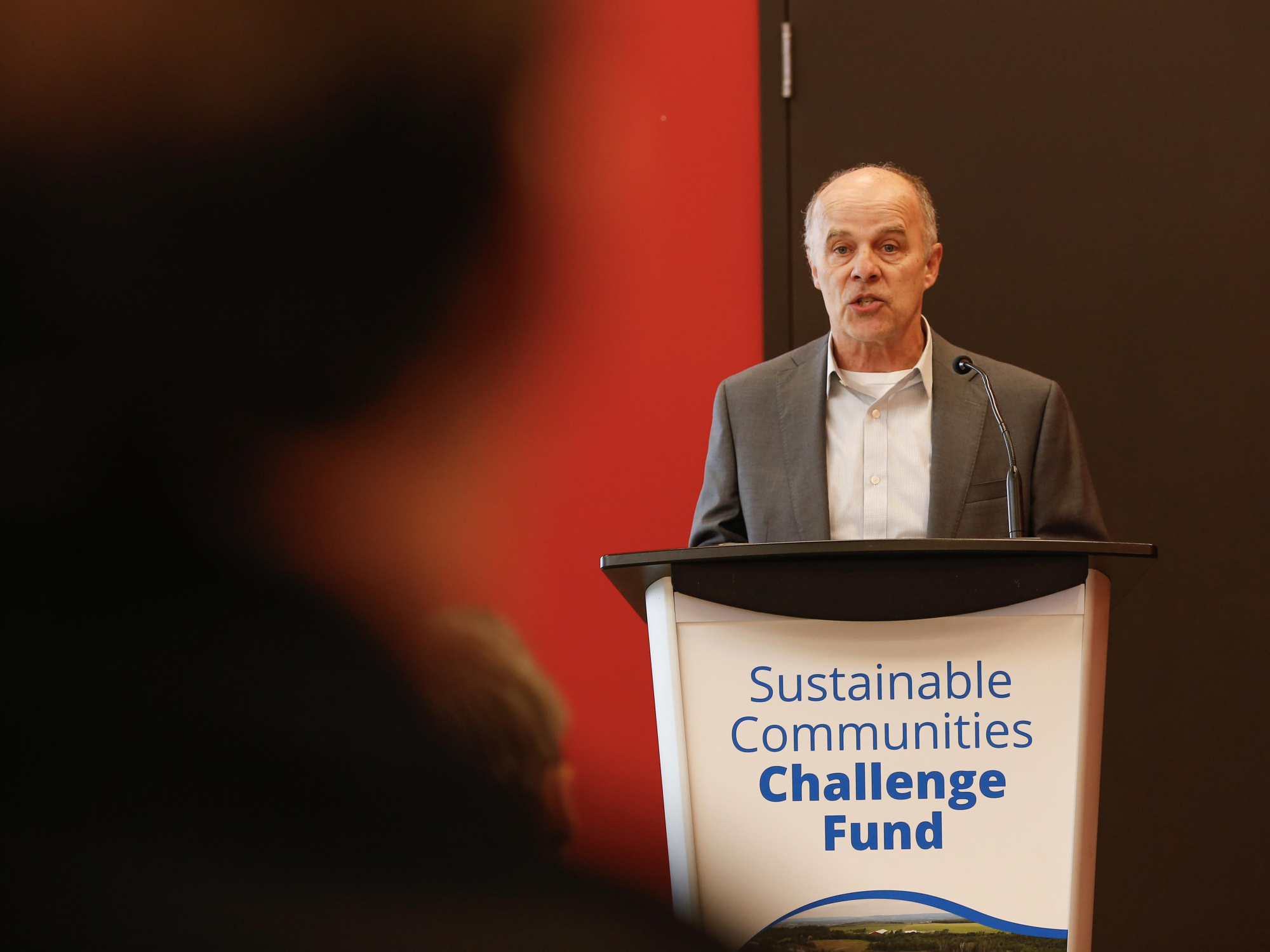 Deputy Mayor Willie Cormier, Town of Antigonish, speaks during the SCCF announcement