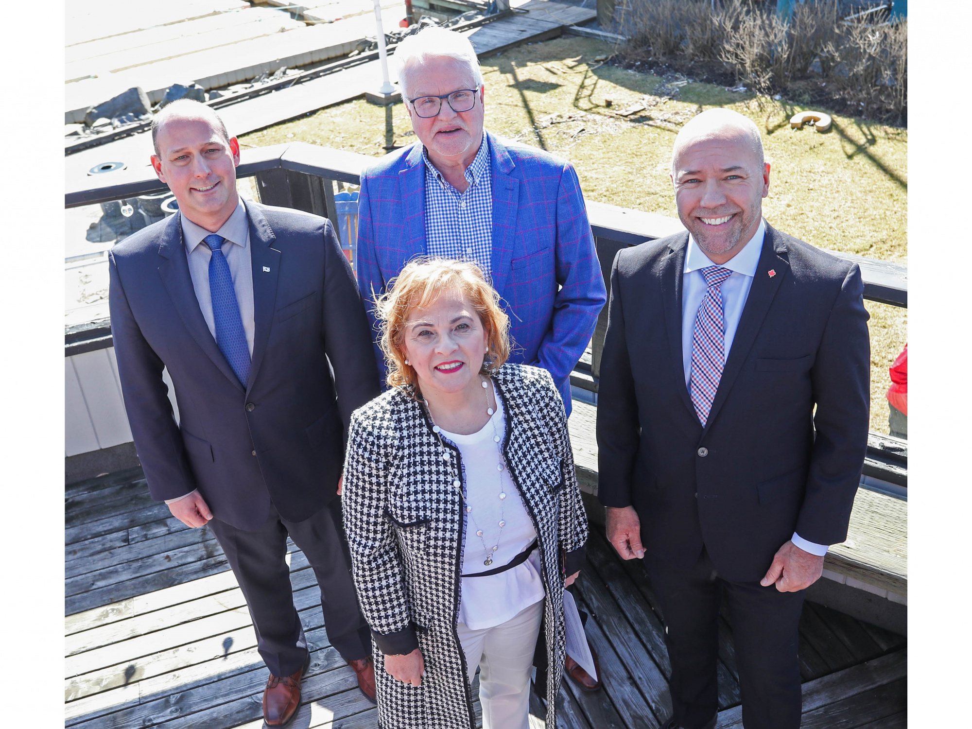 Environment and Climate Change Minister Timothy Halman, HRM Councillor Tim Outhit, Halifax Member of Parliament Andy Fillmore and Halifax West Member of Parliament Lena Metlege Diab at the Bedford Basin Yacht Club after a funding announcement 