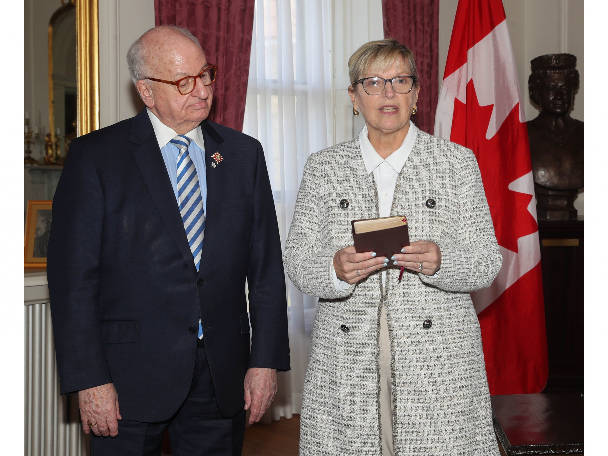 Photo of Lt.-Gov. Arthur J. LeBlanc and new Justice Minister Barbara Adams at her swearing-in ceremony