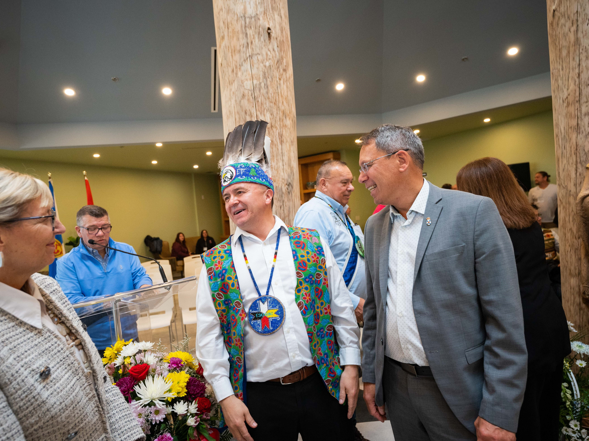 Photo of Eskasoni Chief Leroy Denny, Seniors and Long-Term Care Minister Barbara Adams and Brian Wong, Minister of Advanced Education and L'nu Affairs 