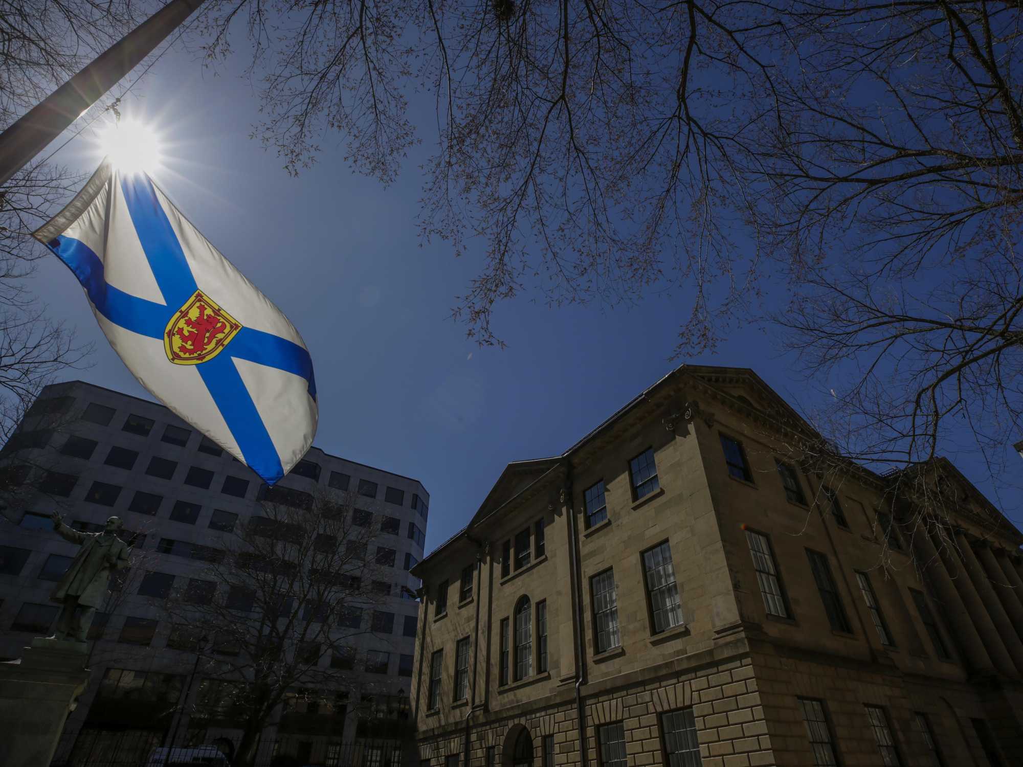 The Nova Scotia flag flies at half-mast in 2023, in honour of those who lost their lives, survivors and everyone impacted by the tragic events of April 18-19, 2020 (Communications Nova Scotia / File)