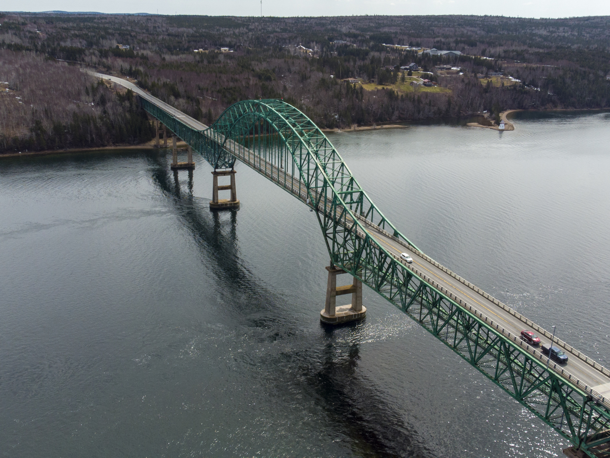 An aerial photo of a bridge