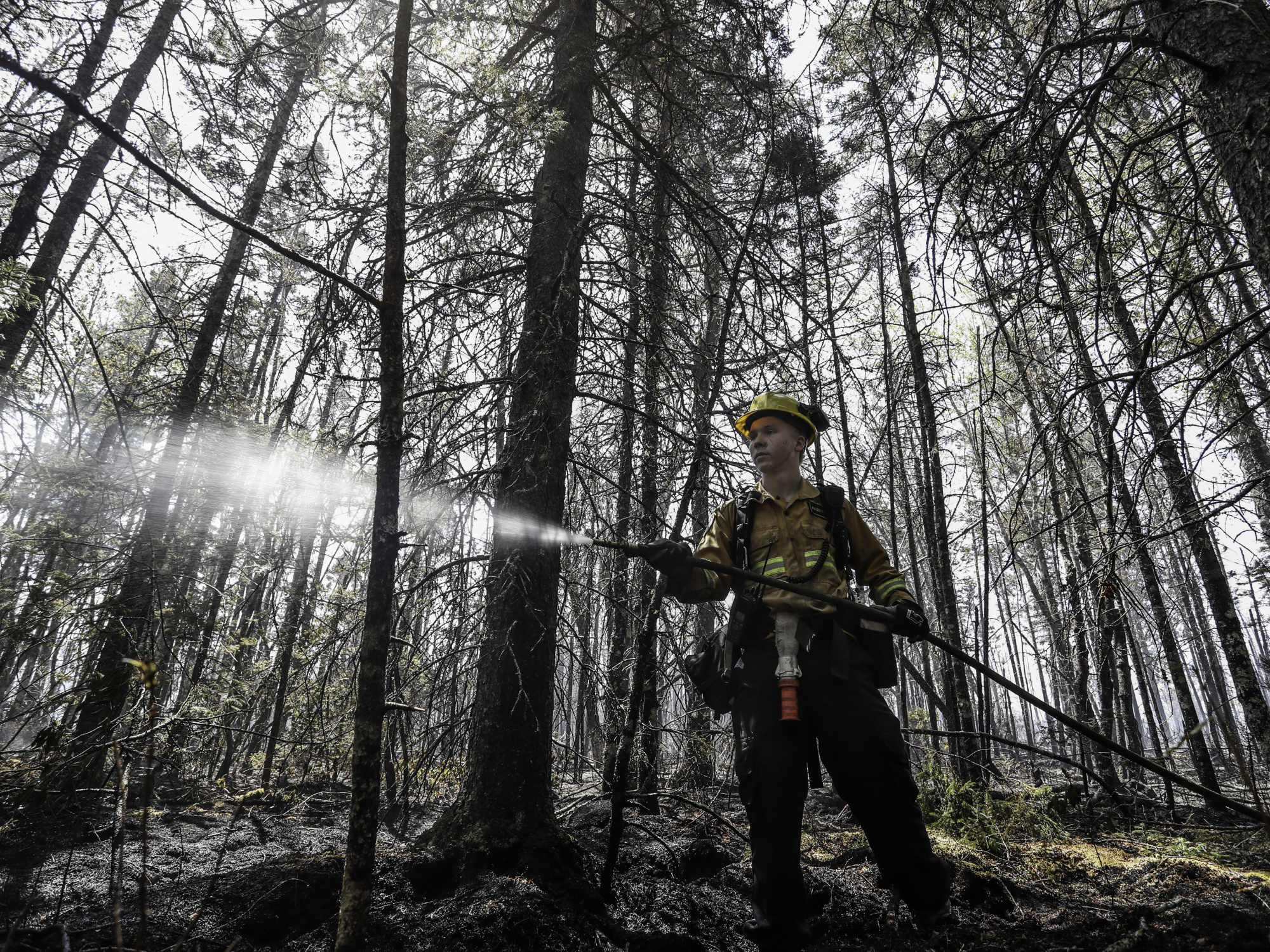 Department of Natural Resources and Renewables firefighter Kalen MacMullin of Sydney at work in Shelburne County last June 1. (Communications Nova Scotia / File) 