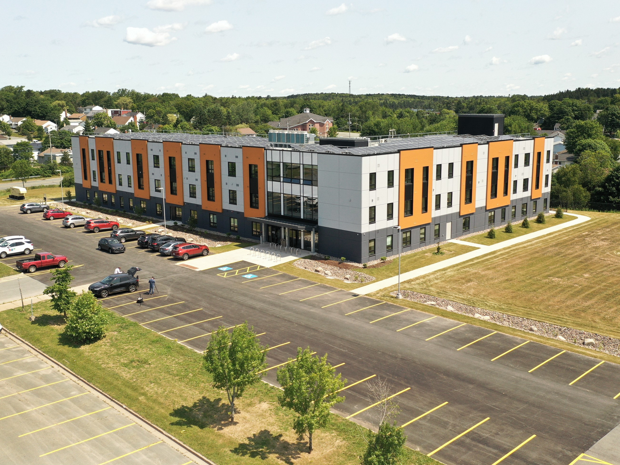 An aerial view of the NSCC Akerley campus housing project in Dartmouth, which will open to 100 students this September. (Communications Nova Scotia)