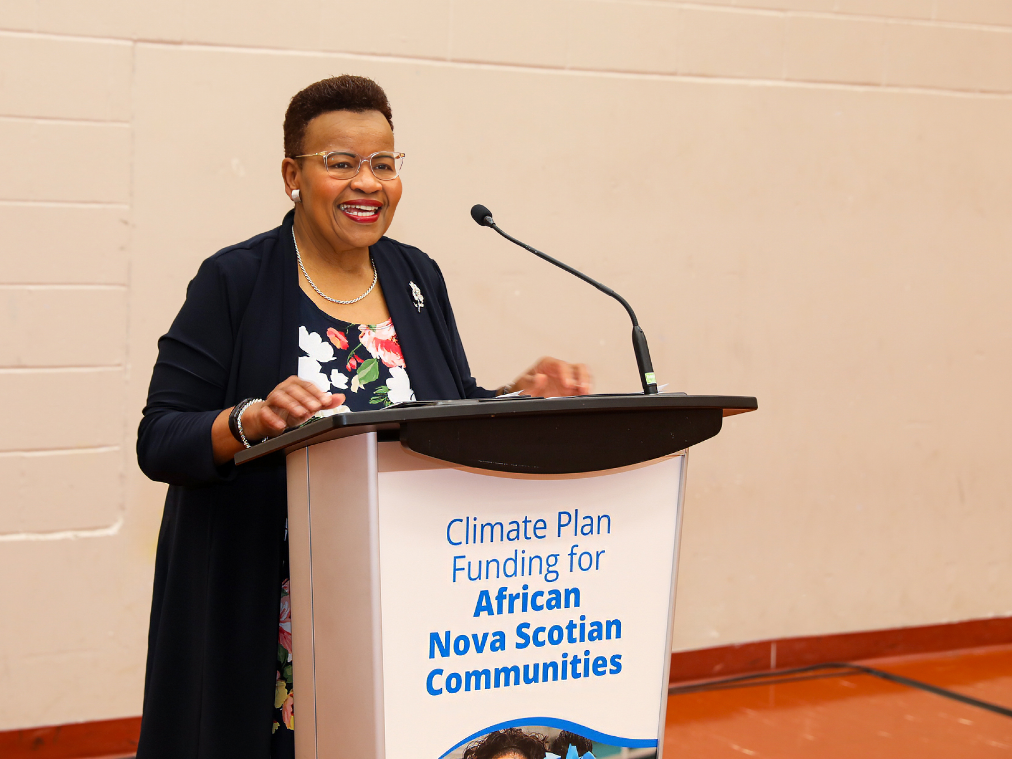 Minister of African Nova Scotian Affairs and MLA for Preston Twila Grosse announces funding for African Nova Scotian Communities at the East Preston Recreation Centre today, July 2. (Communications Nova Scotia)