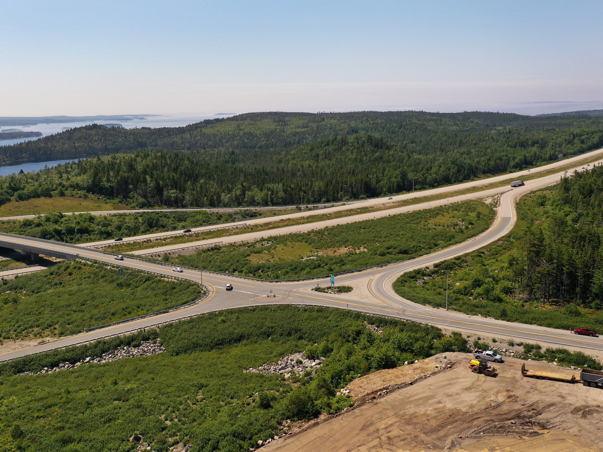 Aerial photo of twinned highway and interchange