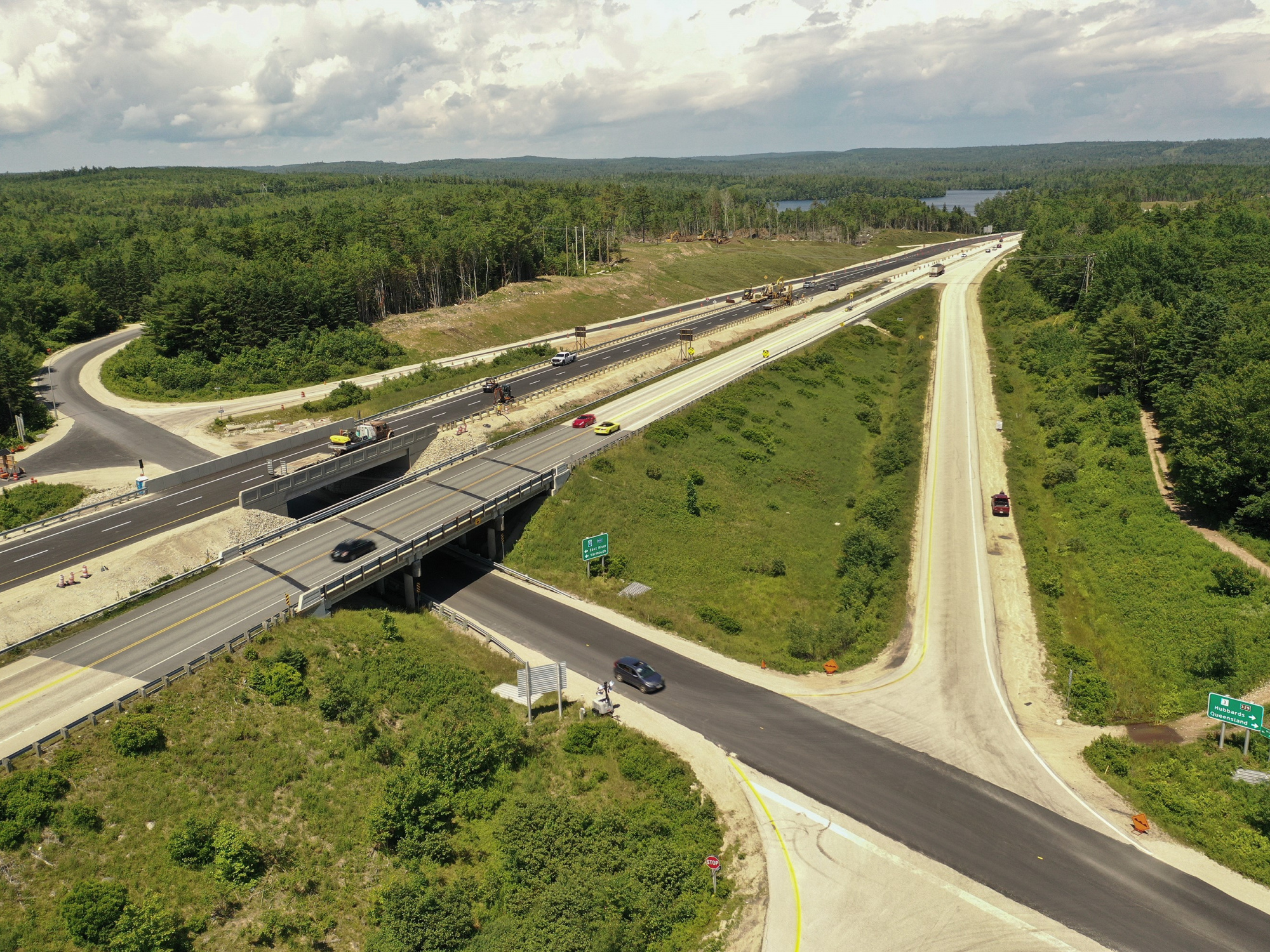 Aerial photo of twinned highway and interchange