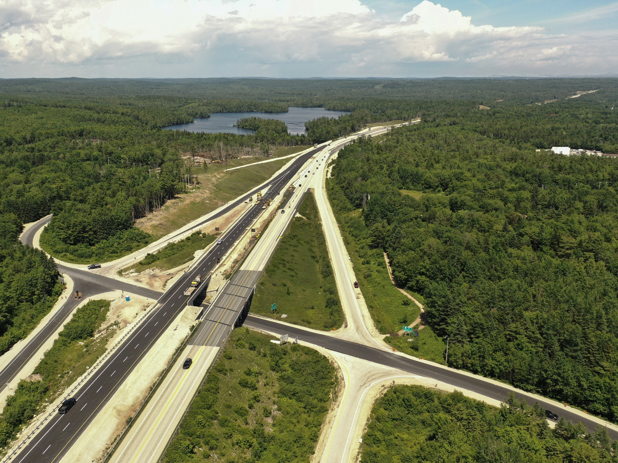 Aerial photo of twinned highway and interchange