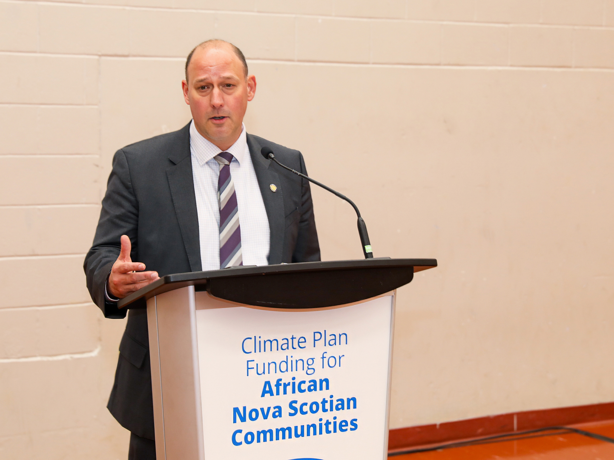 Minister of Environment and Climate Change Timothy Halman speaks during the funding announcement in East Preston today, July 2. (Communications Nova Scotia)