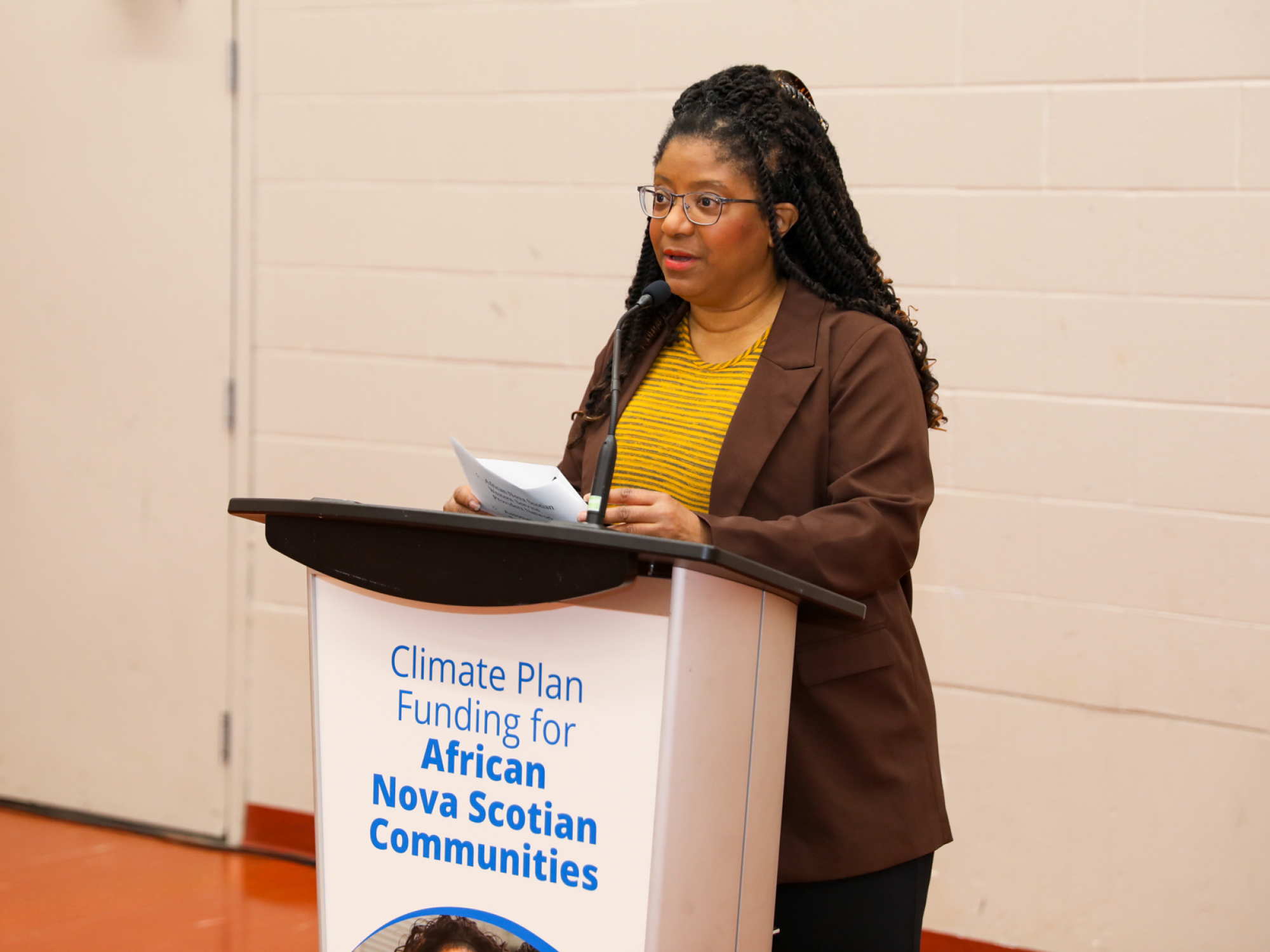 Ingrid Waldron, founder and Director of the Environmental Noxiousness, Racial Inequities and Community Health (ENRICH) Project speaks during the event. (Communications Nova Scotia)