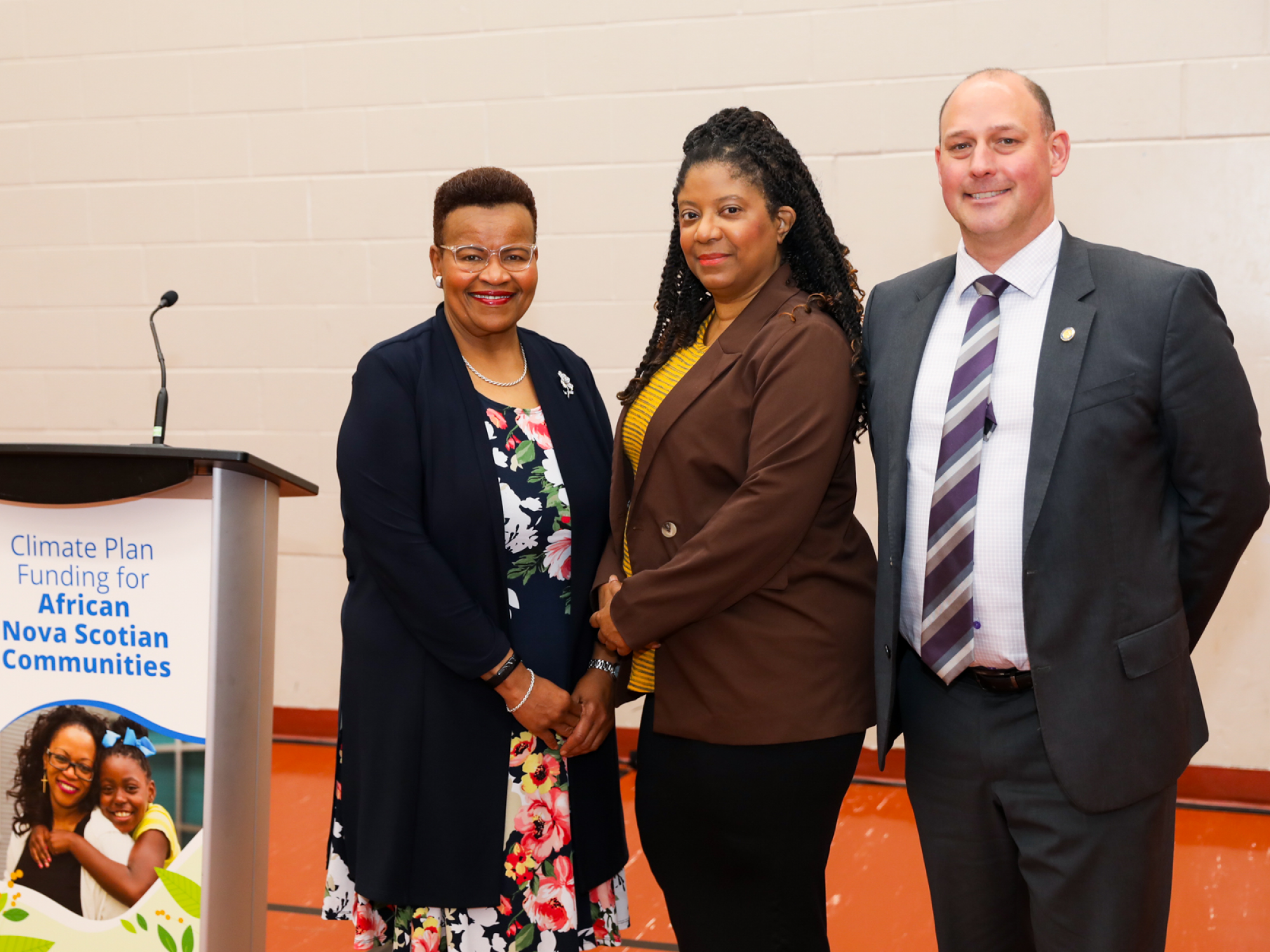 L-R: African Nova Scotian Affairs Minister Twila Grosse, MLA for Preston; Ingrid Waldron; and Environment and Climate Change Minister Timothy Halman at the event. (Communications Nova Scotia)