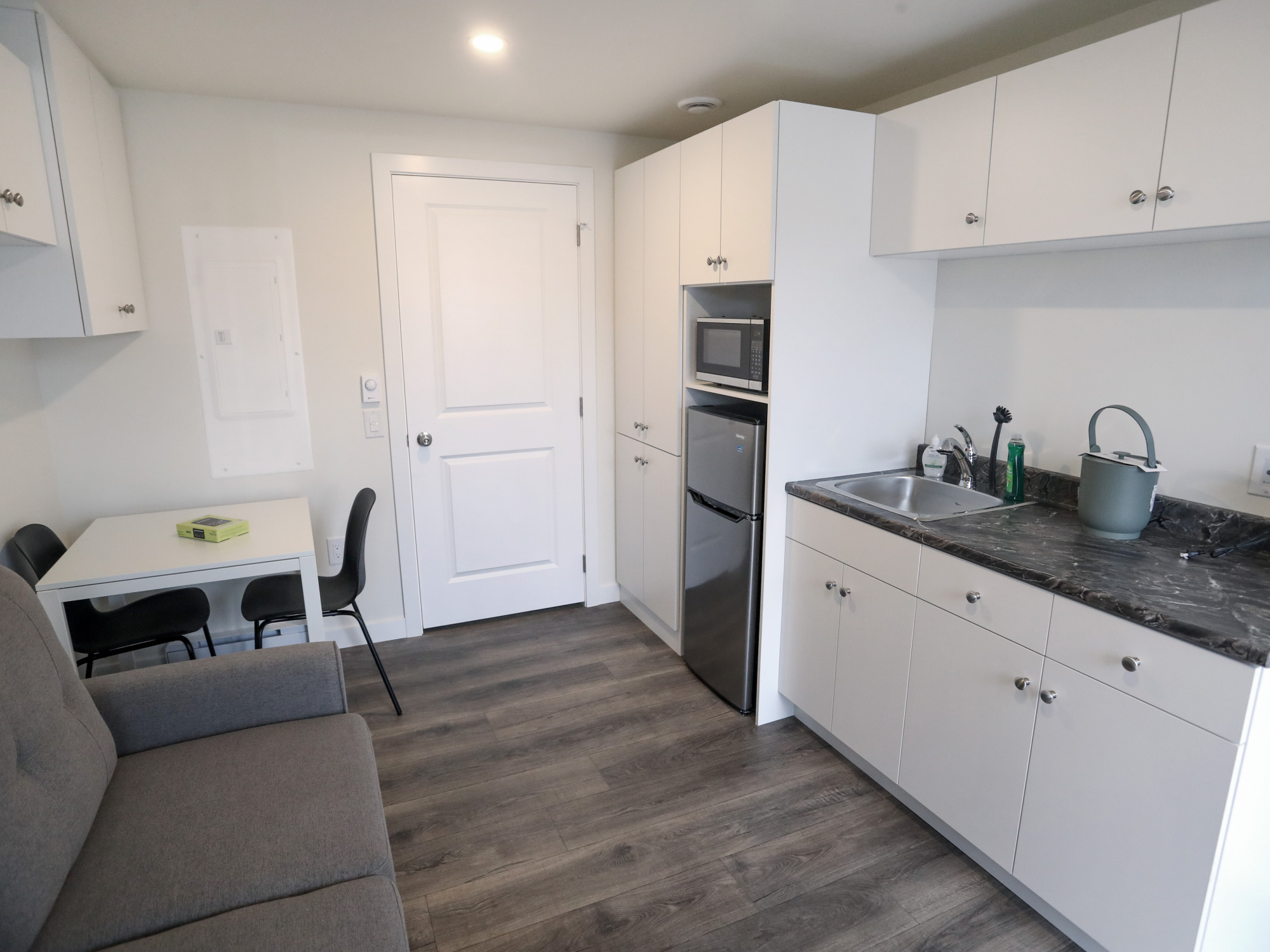 kitchen and living room tiny home