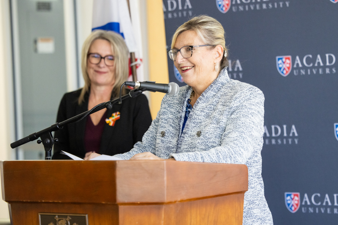 Barbara Adams, Minister for Seniors and Long-term Care, announces the Province’s investment in a new nurse training facility at Acadia University that will open by 2026-27.