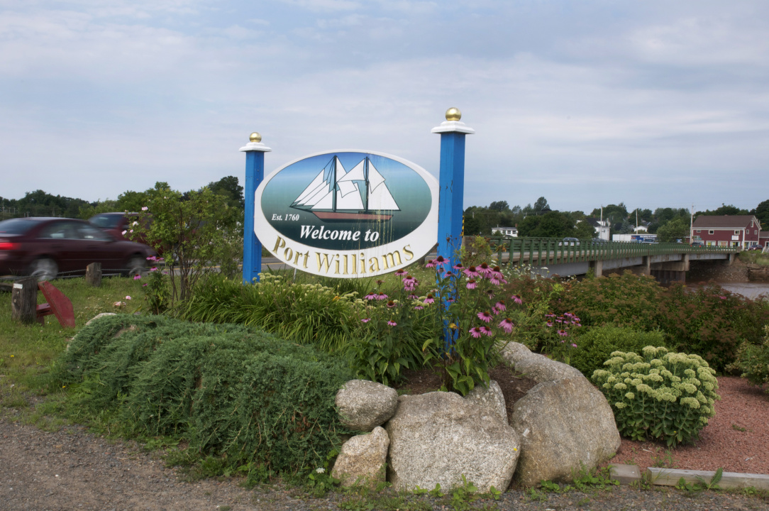 A welcome sign greets visitors to Port Williams, Kings County