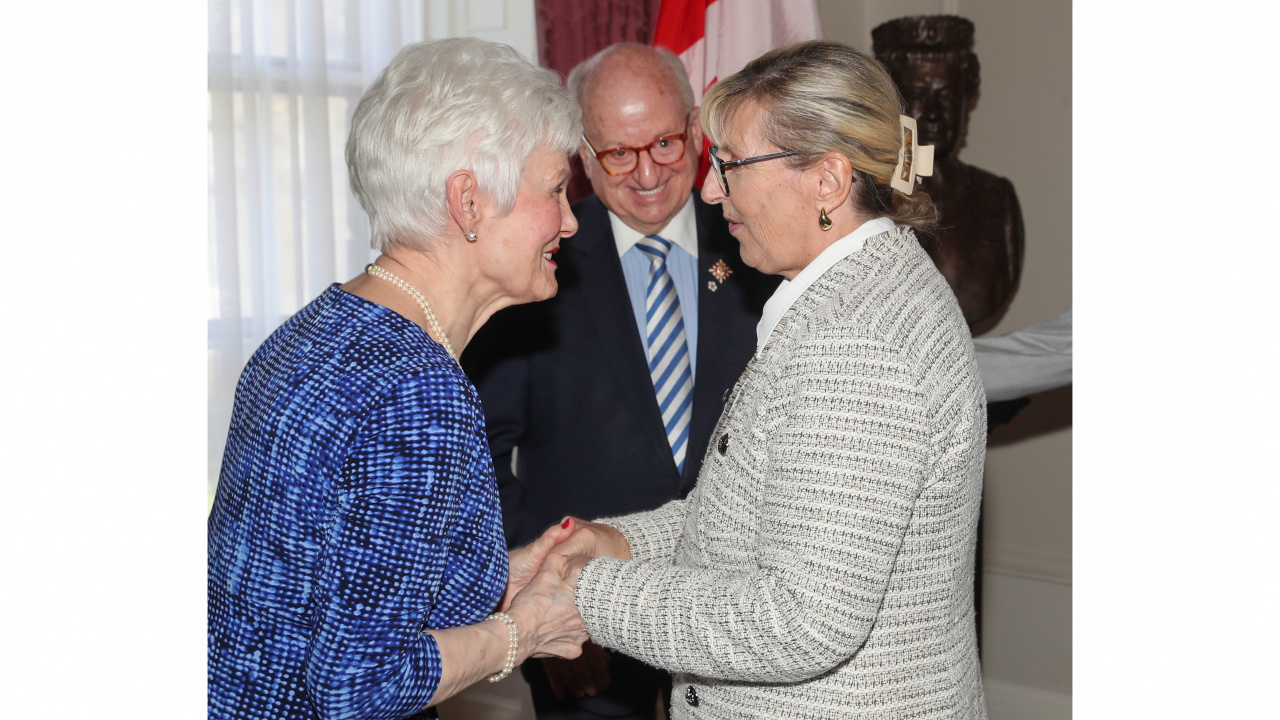 Photo of Lt.-Gov. Arthur J. LeBlanc, his wife Patsy and new Justice Minister Barbara Adams at her swearing-in ceremony