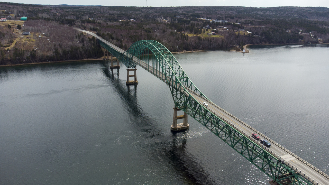 An aerial photo of a bridge