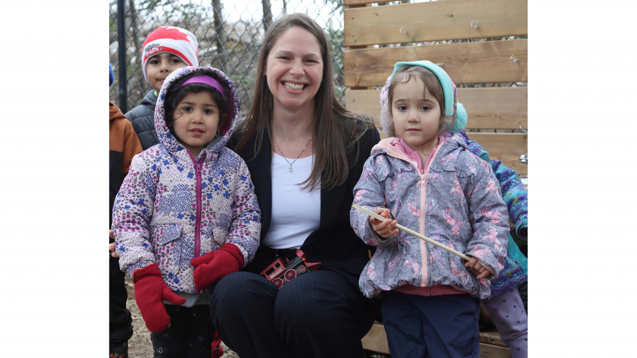 Photo of Education and Early Childhood Development Minister Becky Druhan with children