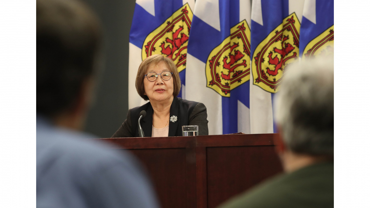 Linda Lee Oland, Founding Chair of the Progress Monitoring Committee, during a media availability in Halifax