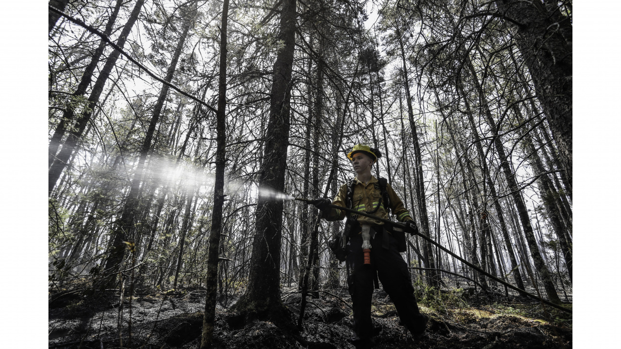 Department of Natural Resources and Renewables firefighter Kalen MacMullin of Sydney at work in Shelburne County last June 1. (Communications Nova Scotia / File) 