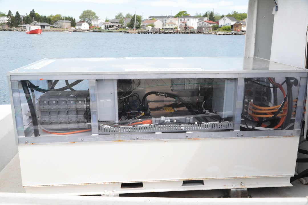 Hybrid electric technology on the stern of The Sea Cucumber. 