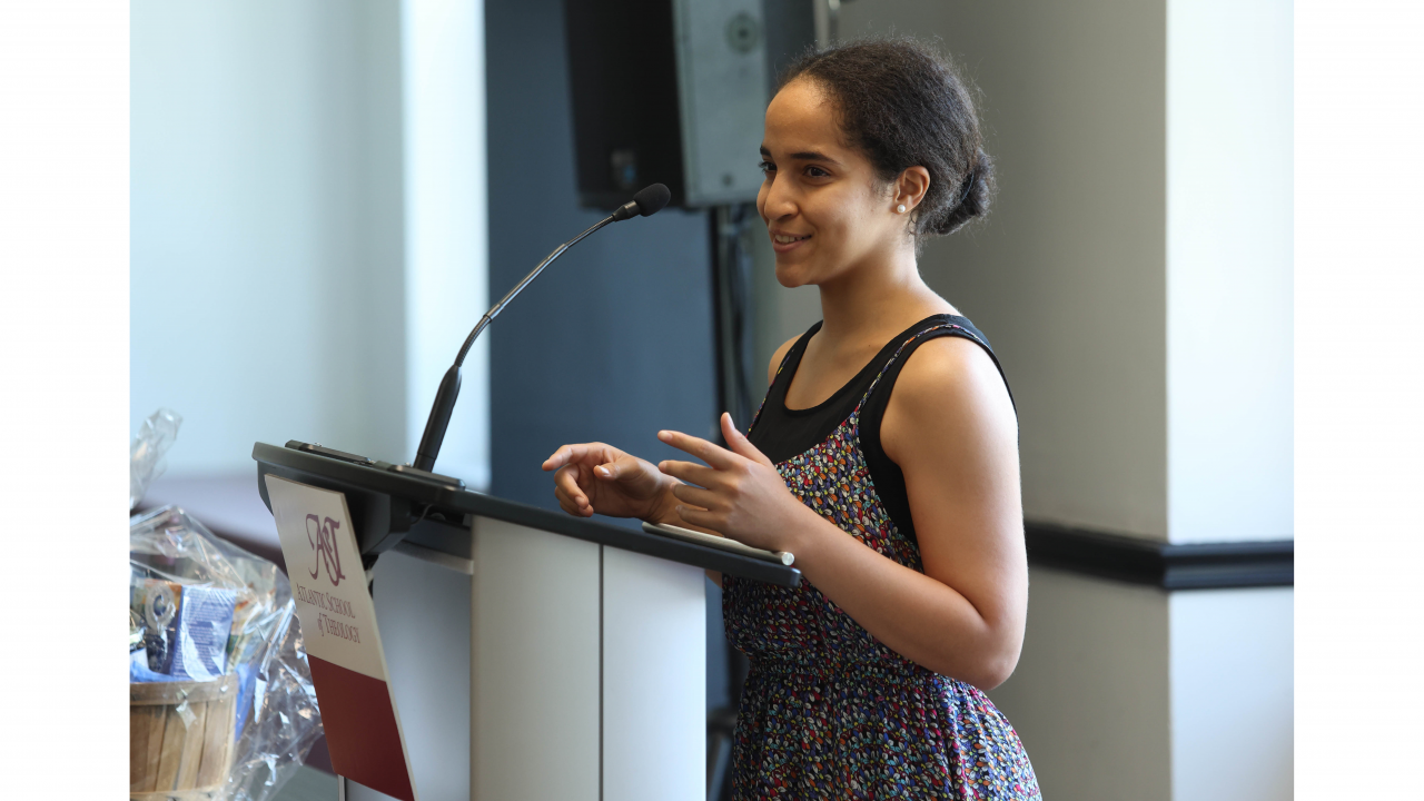 Francesca Southwell, a Saint Mary's University student living on campus at the Atlantic School of Theology, shares her excitement about the upgraded facility and what it means for students living there. (Communications Nova Scotia)