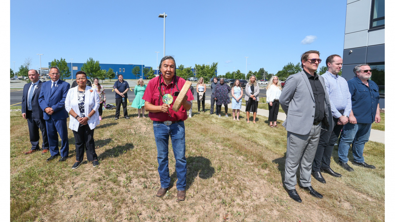 Elder Gary Joseph leads a smudging ceremony at the NSCC Akerley campus prior to the event. (Communications Nova Scotia)