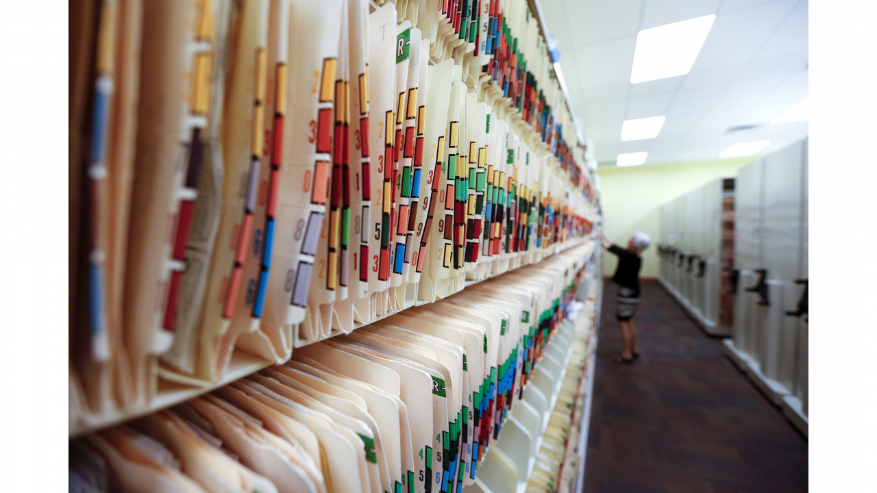 Photo of files on shelves