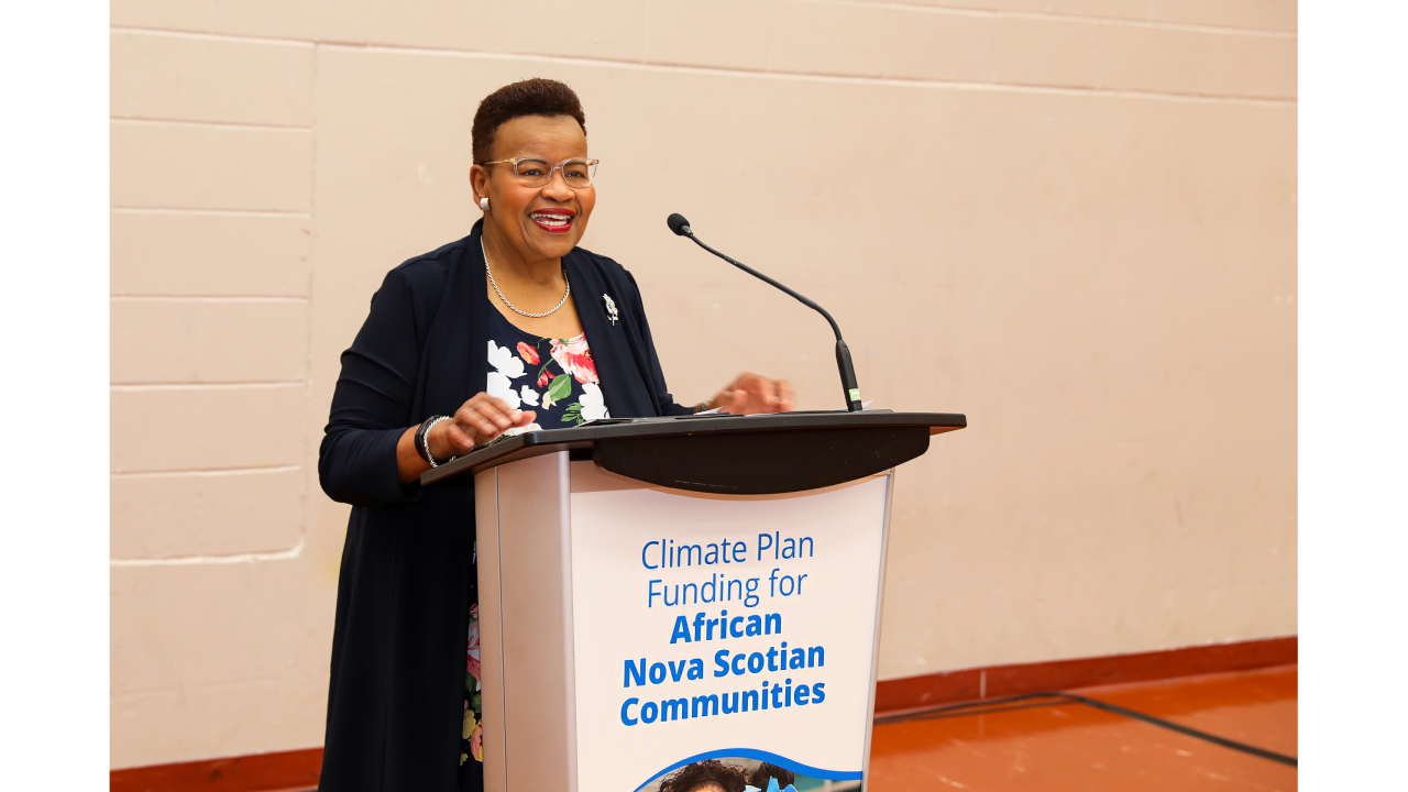 Minister of African Nova Scotian Affairs and MLA for Preston Twila Grosse announces funding for African Nova Scotian Communities at the East Preston Recreation Centre today, July 2. (Communications Nova Scotia)