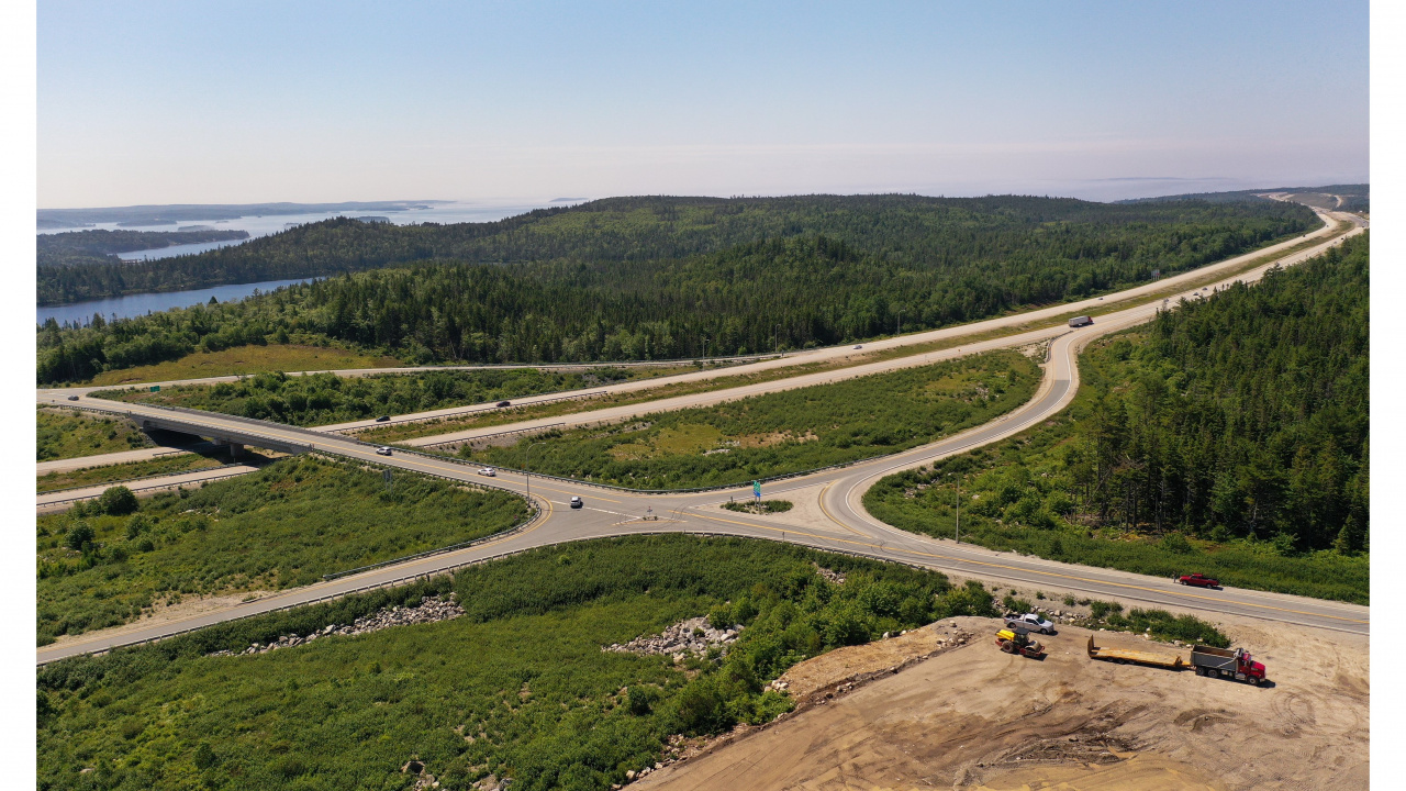 Aerial photo of twinned highway and interchange