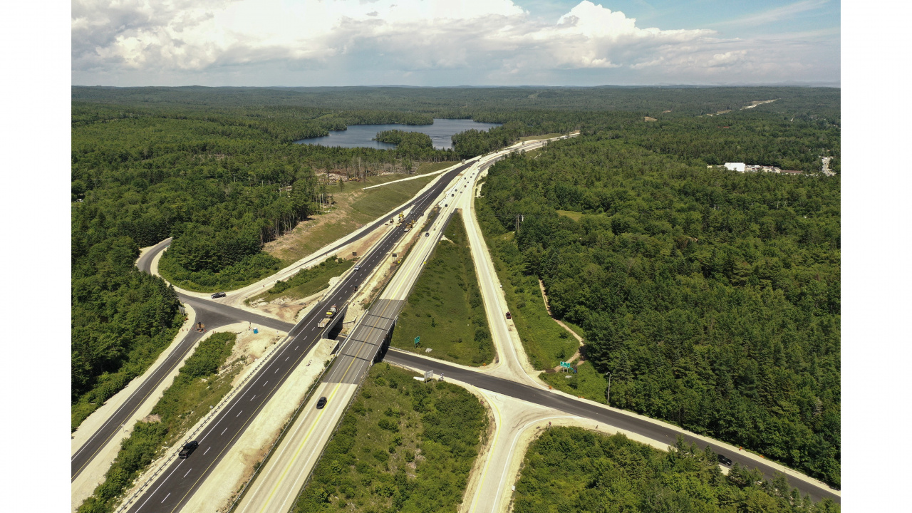 Aerial photo of twinned highway and interchange