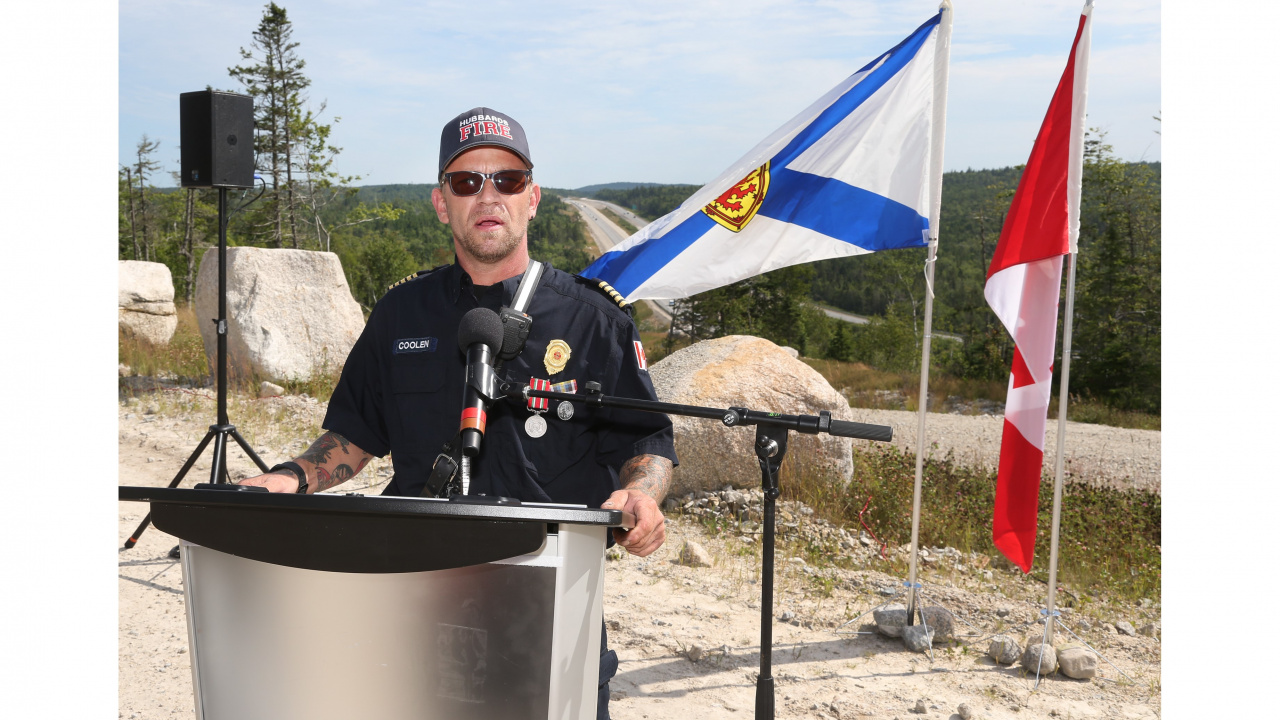 Photo of Hubbards Fire Chief Clary Coolen at a podium