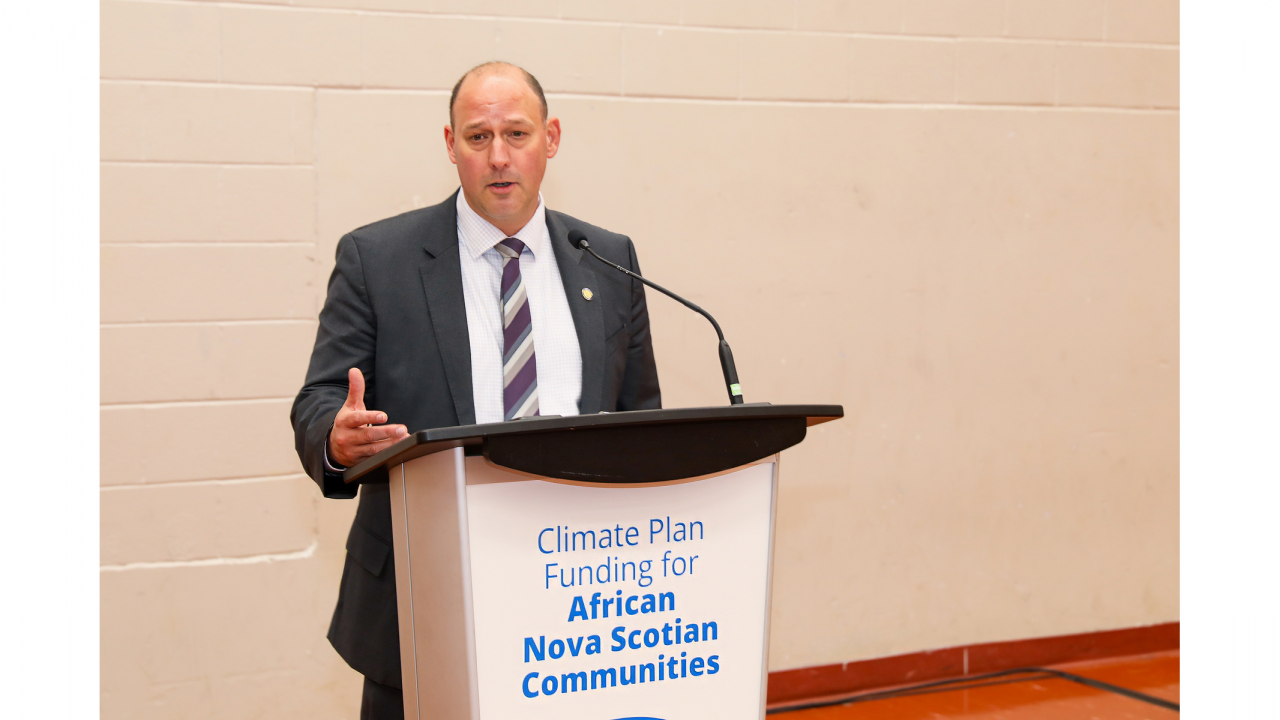 Minister of Environment and Climate Change Timothy Halman speaks during the funding announcement in East Preston today, July 2. (Communications Nova Scotia)