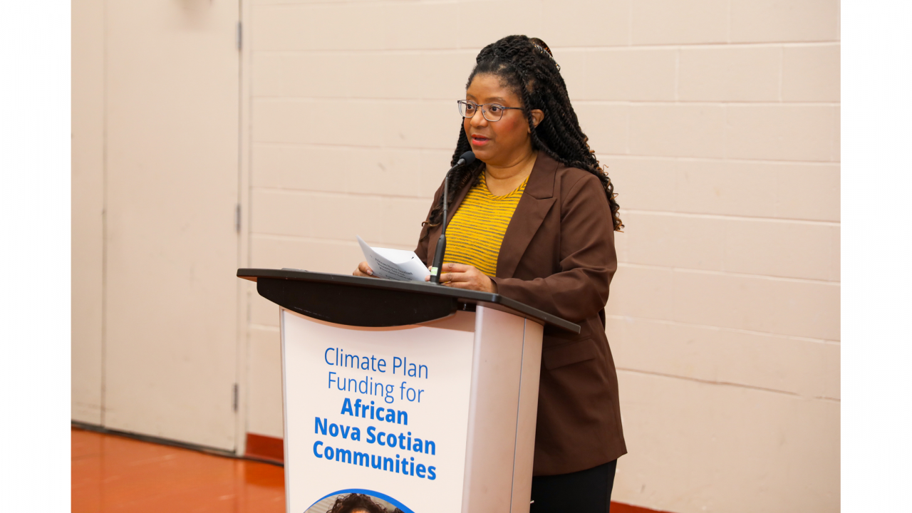 Ingrid Waldron, founder and Director of the Environmental Noxiousness, Racial Inequities and Community Health (ENRICH) Project speaks during the event. (Communications Nova Scotia)