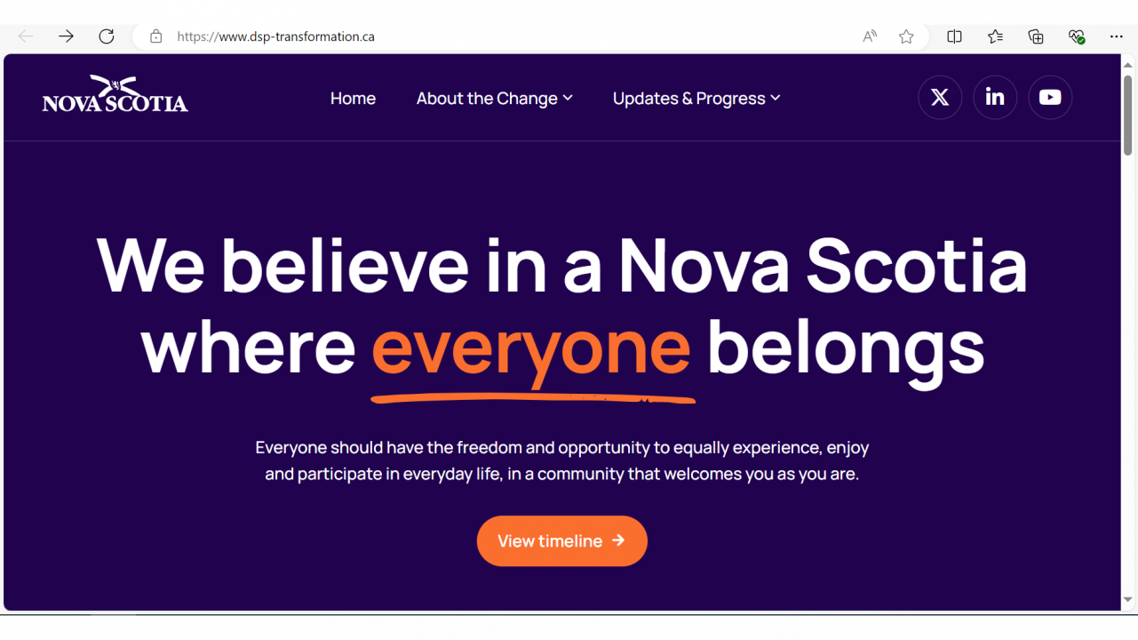 Screenshot with the words We believe in a Nova Scotia where everyone belongs