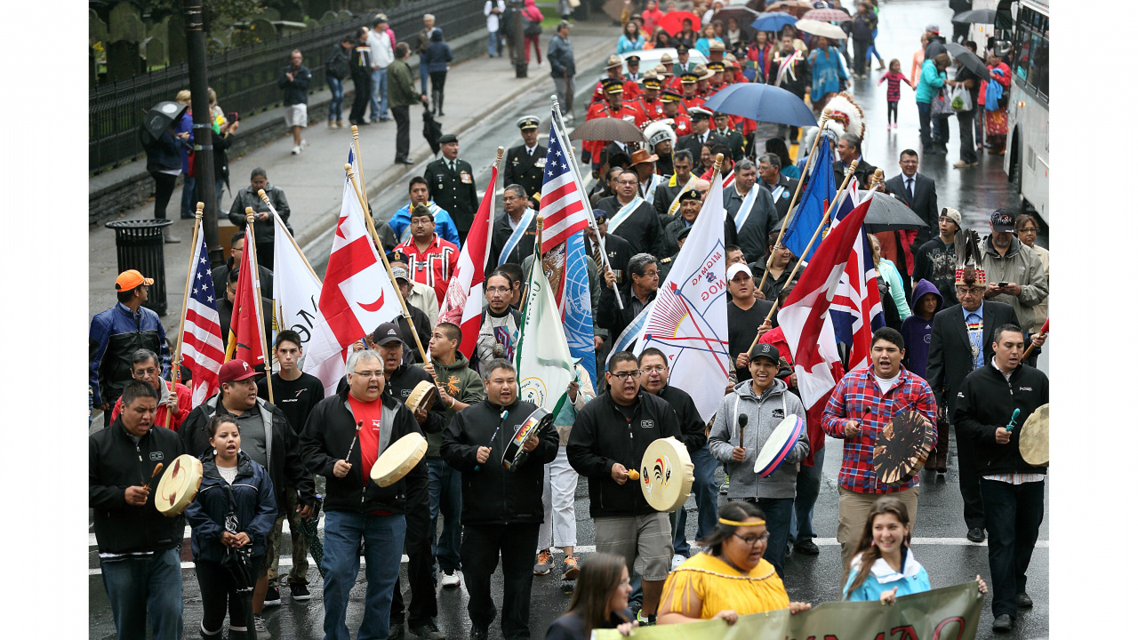 Photo of people in a Treaty Day parade
