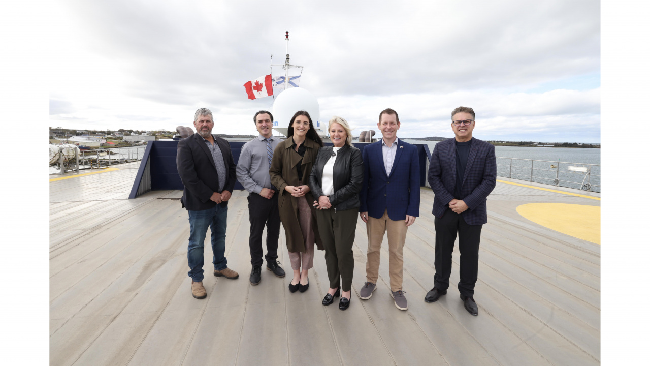 Photo of ministers and MLA on the Cat ferry