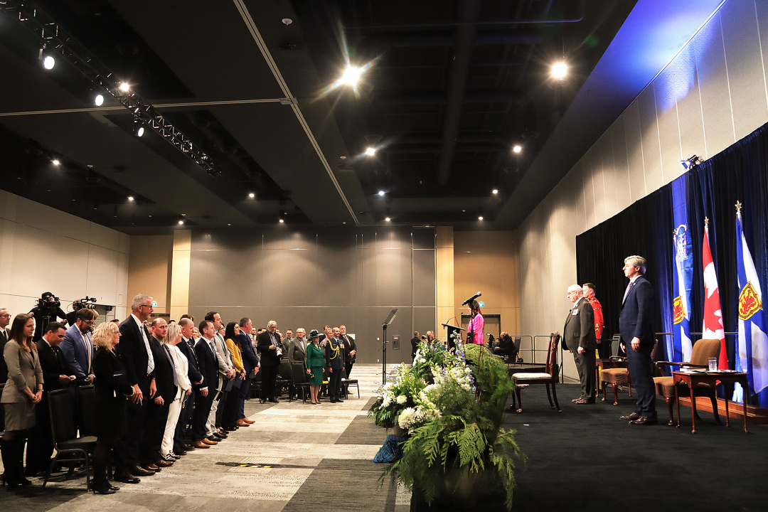 Premier Tim Houston and his cabinet at the swearing in ceremony at the Halifax Convention Centre.