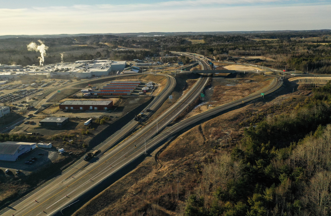 An ariel view of the new Highway 103 12A interchange with the Bridgewater Business Park on the left. (Communications Nova Scotia)