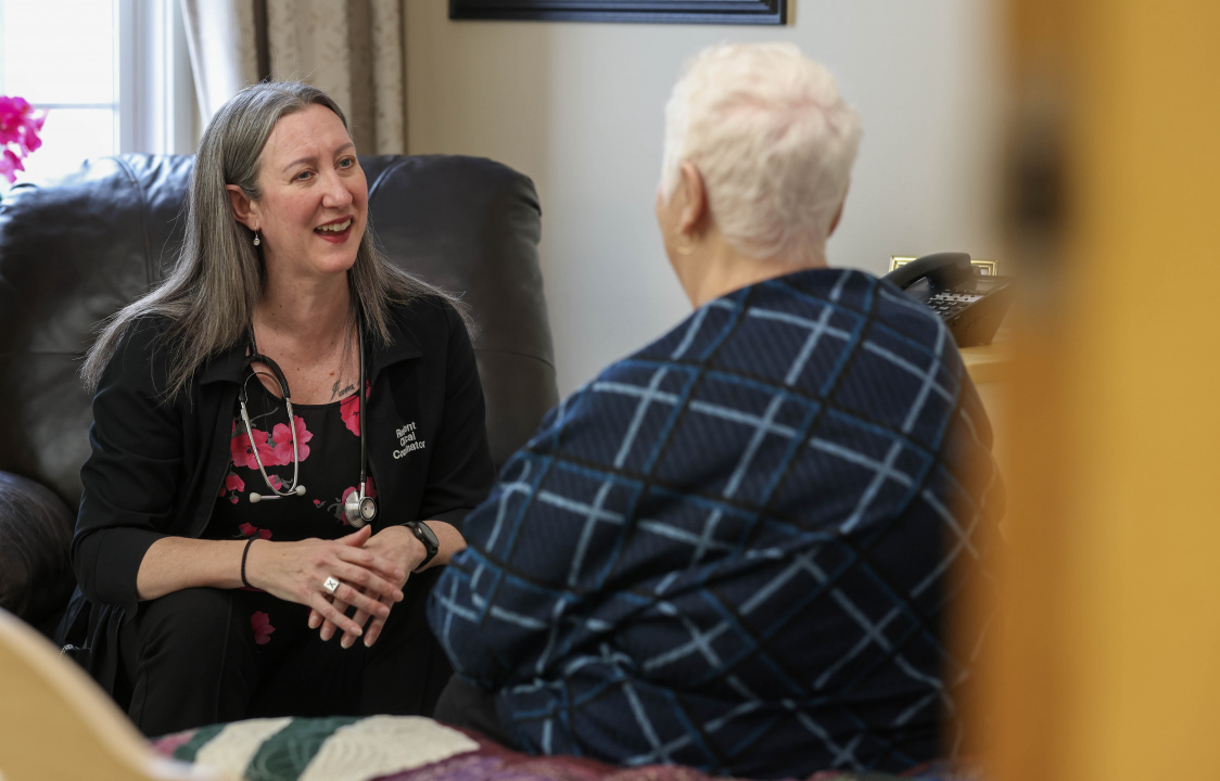 Registered nurse prescriber Allana Bowles (left) speaks with Christina Seward, resident of The Cove Guest Home in Sydney. 