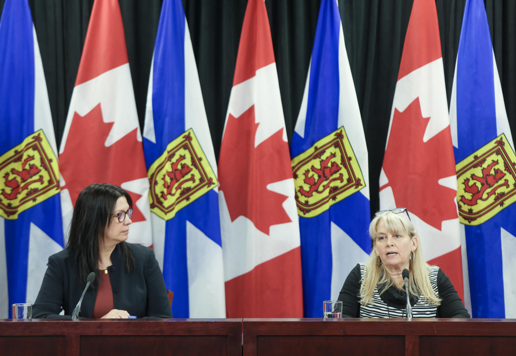 Health and Wellness Minister Michelle Thompson and Dr. Christine Short of Nova Scotia Health at a news conference