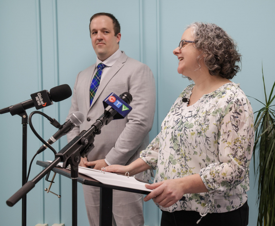 Addictions and Mental Health Minister Brian Comer and Alison O’Handley, Executive Director, Healthy Minds Cooperative.