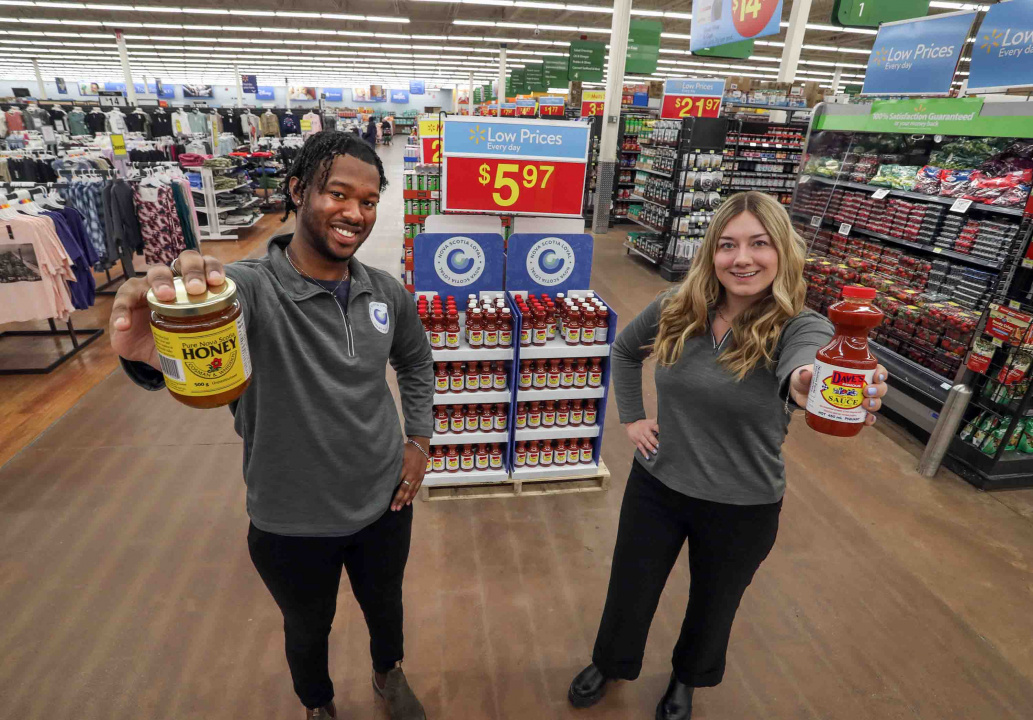 Nova Scotia Loyal brand ambassadors Aljero Knowles (left) and Taylor Dominic at the Walmart in Bedford. 