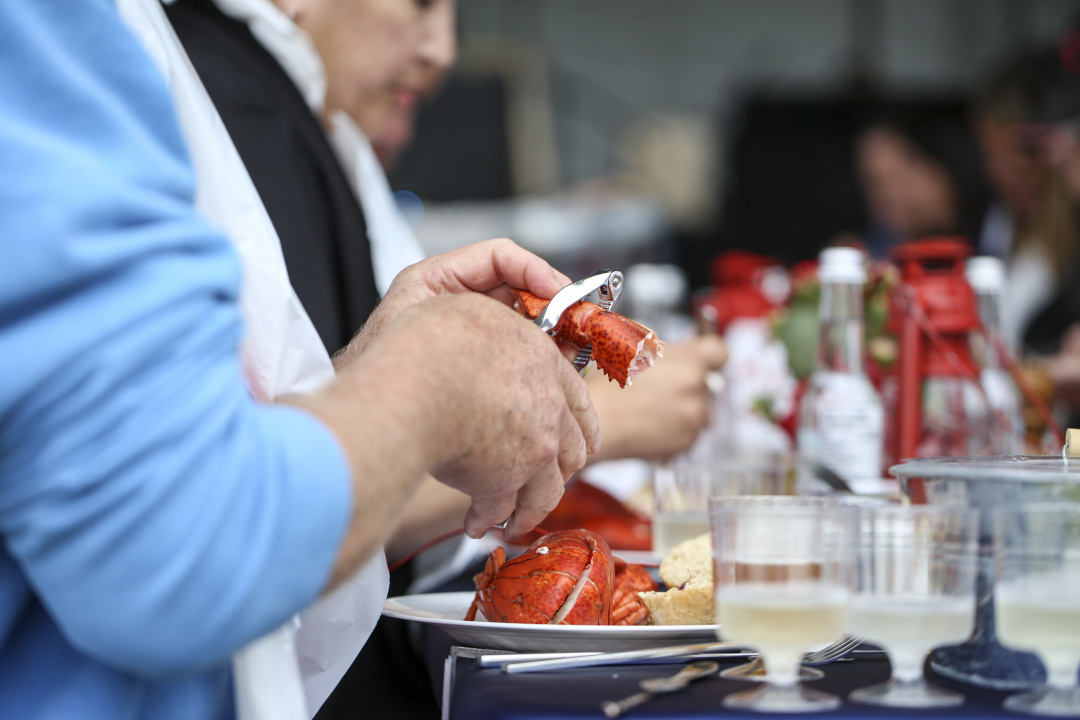 A person cracking open a lobster claw