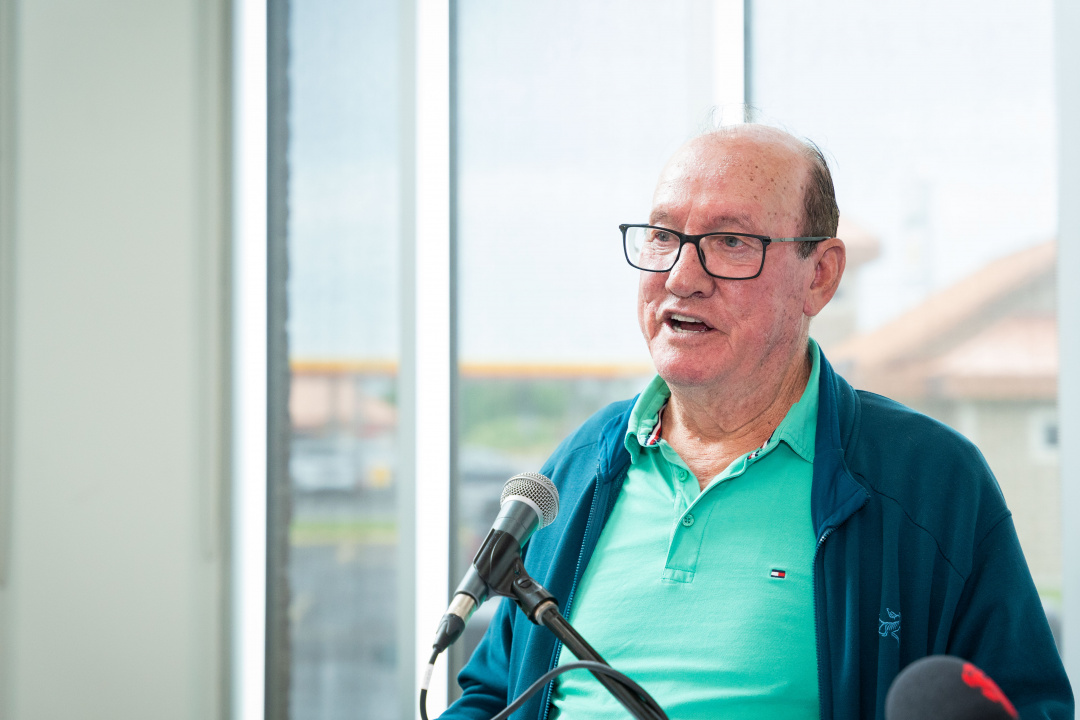 Chief Terry Paul, Membertou, at a microphone