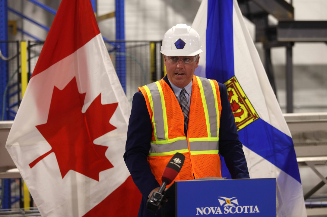 Greg Morrow, Minister of Agriculture, speaks during the announcement. 